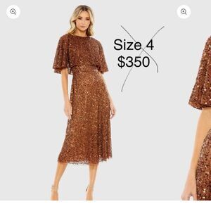 New! Mac Duggal Brown A-Line Midi Dress with Flutter Sleeves